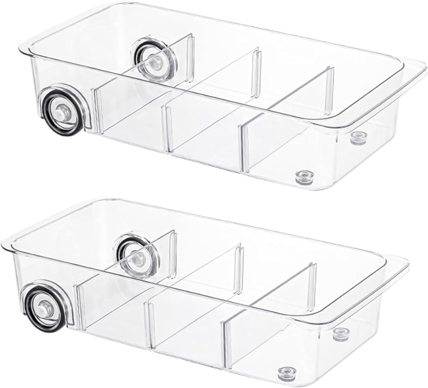 Fridge Organizer Bins With Wheels, 2 Pack Roll Out Refrigerator Organizers And Storage Refrigerator Drawer With Dividers, Upgrade Thick Plastic Pantry Storage Bins, Kitchen Organization