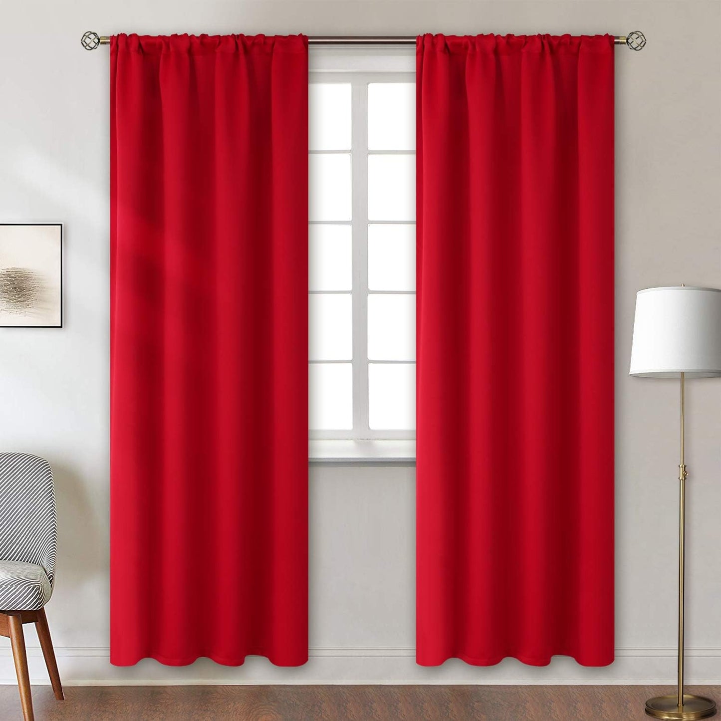 BGment Rod Pocket Blackout Curtains for Bedroom - Thermal Insulated Room Darkening Curtain for Living Room, 42 x 84 Inch, 2 Panels, Red
