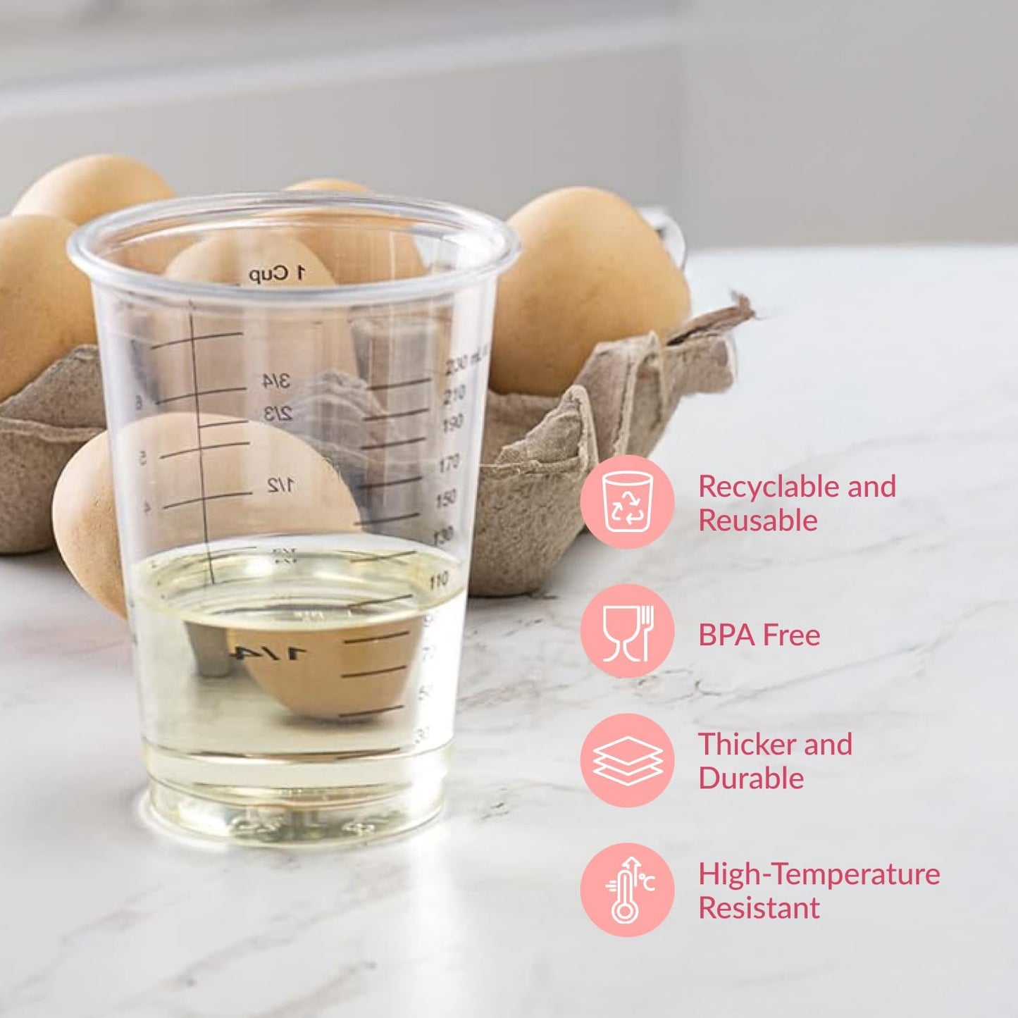 Prestee 50 Disposable Measuring Cups 8 oz - Plastic Paint Measuring Cups and Disposable Mixing Cups for Epoxy Resin - Versatile, Clear Measurement for Wet and Dry Ingredients for Baking and Crafting