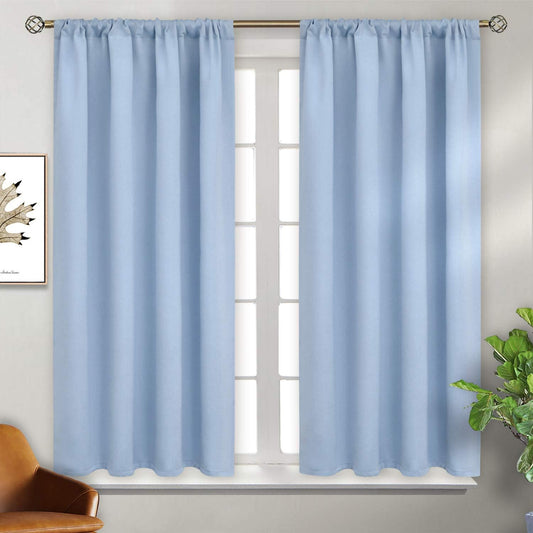 BGment Baby Blue Room Darkening Curtains for Short Window - Rod Pocket Thermal Insulated Blackout Curtain Drapes for Nursery Kids Bedroom, 42 x 45 Inch, 2 Panels