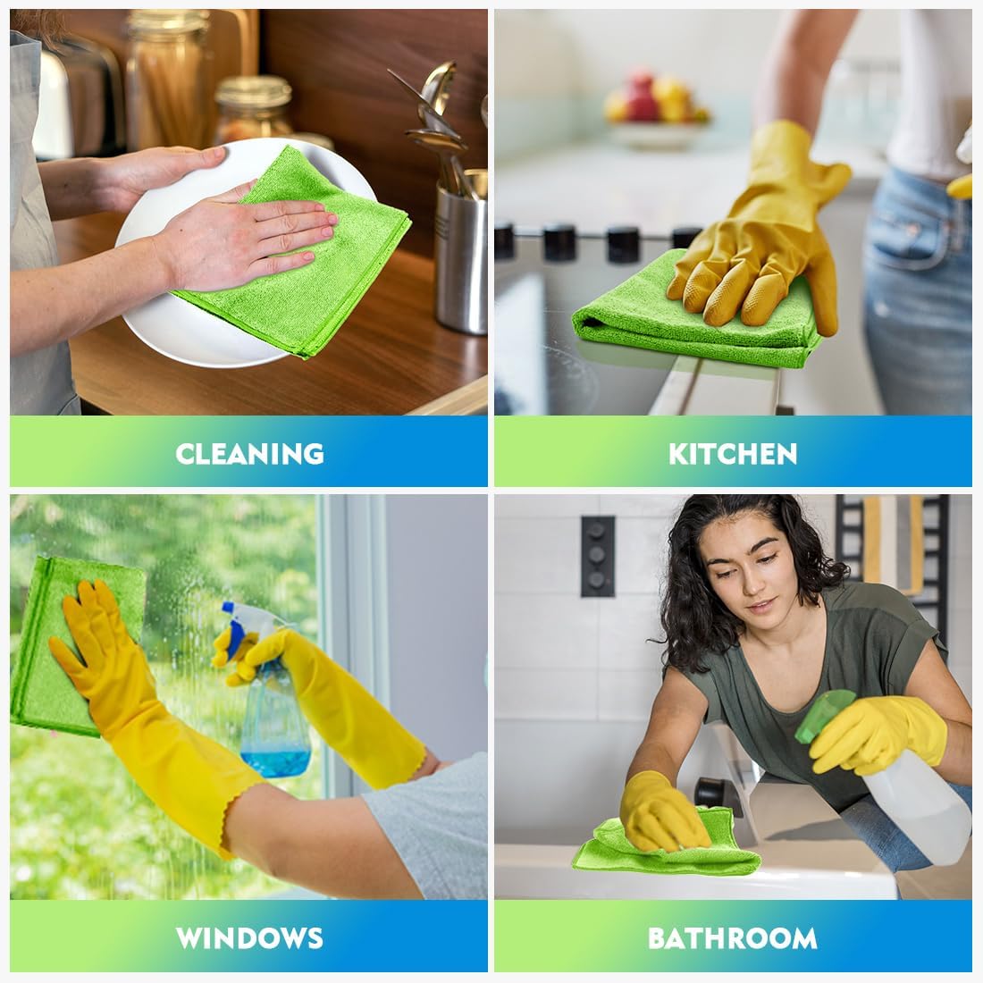 HOMEXCEL Microfiber Cleaning Cloth 20 Pack 11.5 x 11.5 Inch Microfiber Towels for Cars Ultra Absorbent Cleaning Rags Lint Free Cleaning Towels for Household Kitchen, Window Car Green