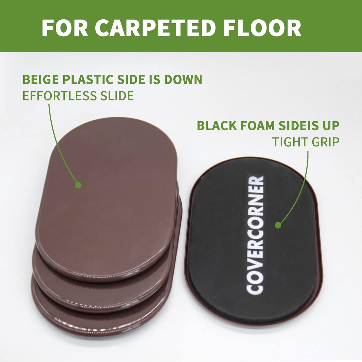 Furniture Sliders for Carpet 4 PCS - 9 1/2 inch Furniture Moving Slider Chair Legs Floors Protectors– Move Your Furniture Easy & Safely (for Carpet) Brown