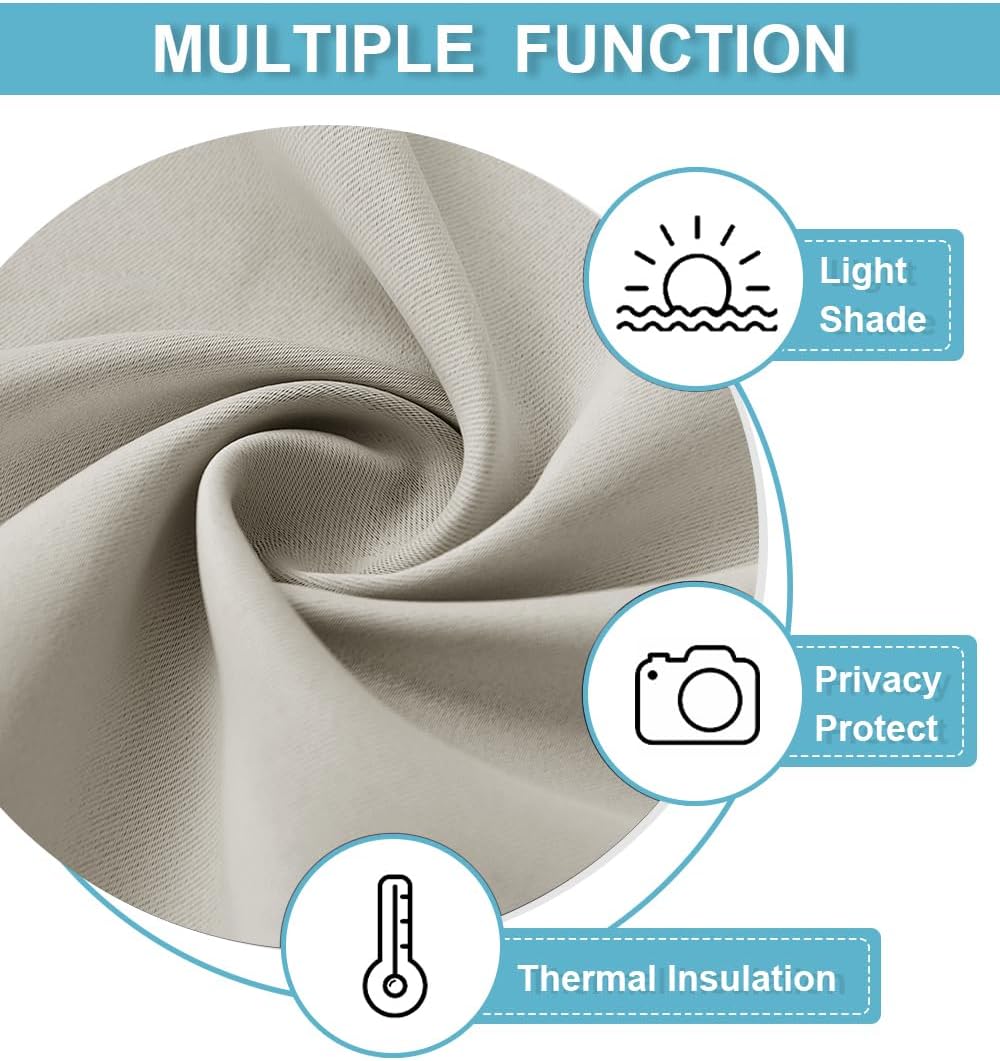 RYB HOME Blackout Short Cafe Curtains, Privacy Light Block Small Window Curtains for Bedroom Kitchen Basement Dining Classroom, W 34 x L 36 inches, Natural, 2 Panels