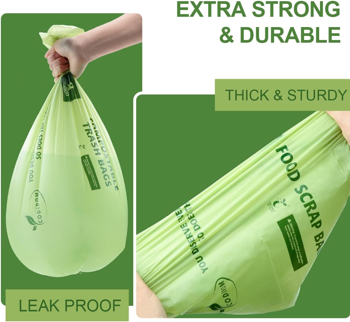 100% Compostable Trash Bags, 8 Gallon, 30 Liter, 0.85 Mils, 70 Count Large Kitchen Food Scrap Compost Bags for Kitchen Step Trash Cans with Europe EN13432 Certified