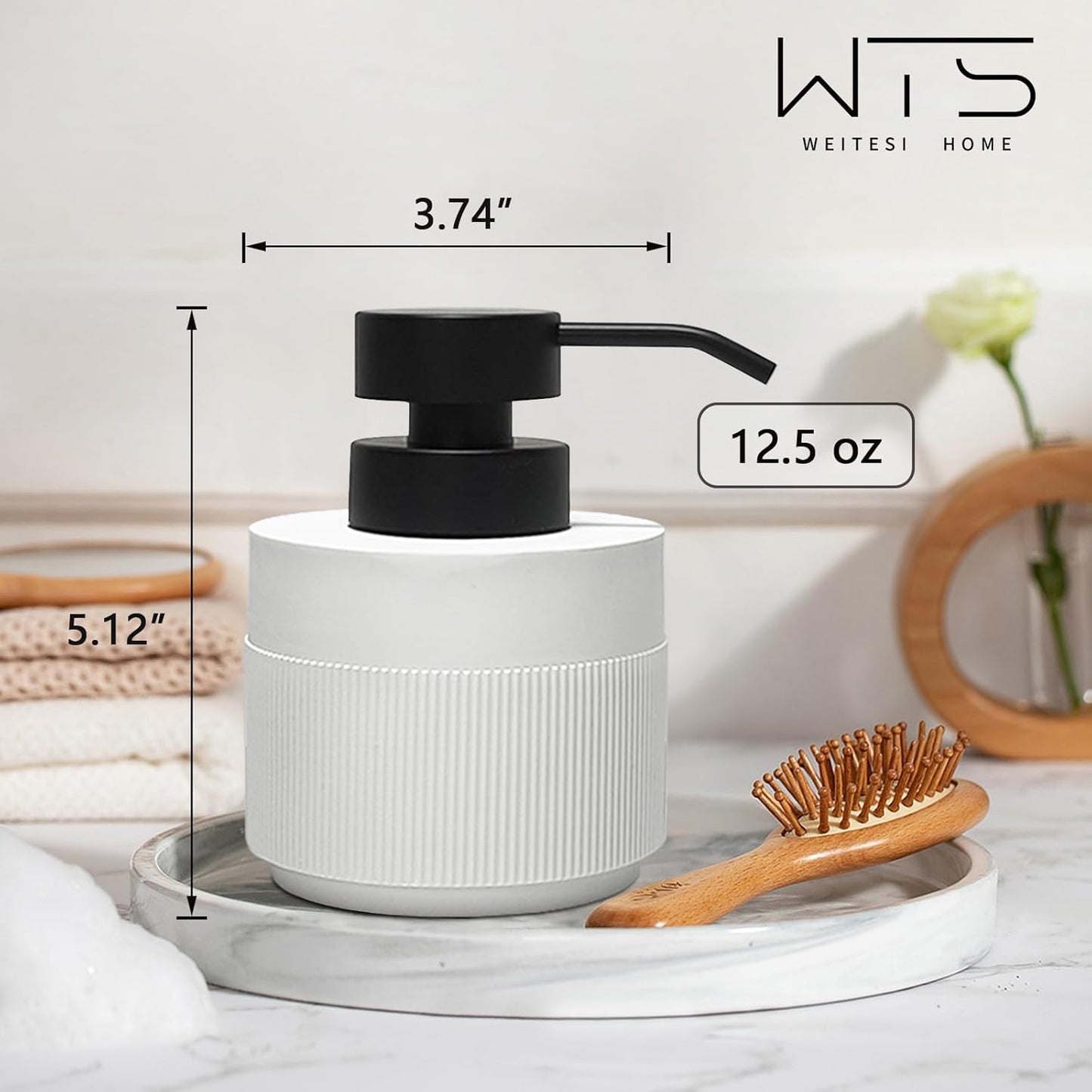 Resin Soap Dispenser for Bathroom, Hand Lotion Liquid Dispenser Easy-to-Press with Reusable Plastic Pump for Shampoo Bathroom Kitchen Countertop Anti-Slip Rust-Proof 12.5 oz White
