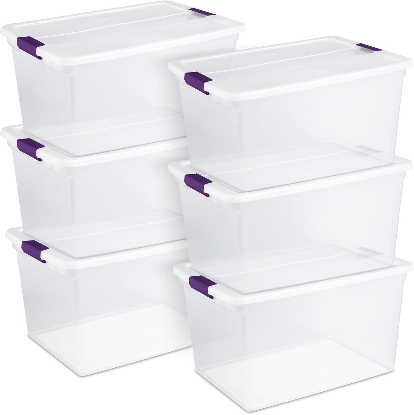 Sterilite 6 Pack 66 Quart ClearView Latch Box, Stackable Organizer Bins with Latching Lids - Clear Plastic Organization Containers for Closet, Bedroom, Shelving Units and Everyday Home Storage