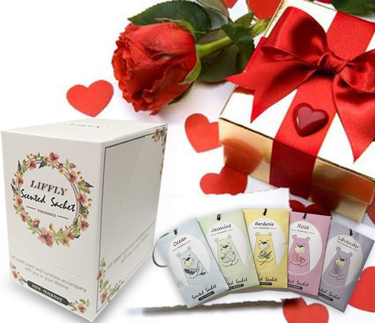 14 Packs Sandalwood Scented Sachets Bag for Drawer and Closet Gift Box