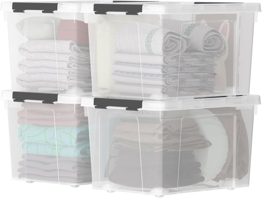 Zopnny 52 Quart Stackable Plastic Storage Bins with Latching Lids, Large Rolling Storage Containers, Pack of 4