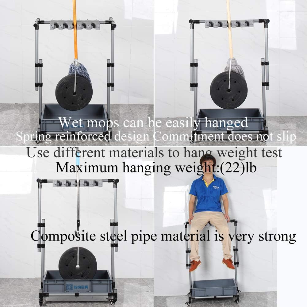 Broom And Mop Holder Put Wet Movable Floor-Mounted Mop Rack Floor Standing Cleaning Tool Cart Storage For Garden Garage Schools, Hospitals, Factories, Hotels,Property Companies