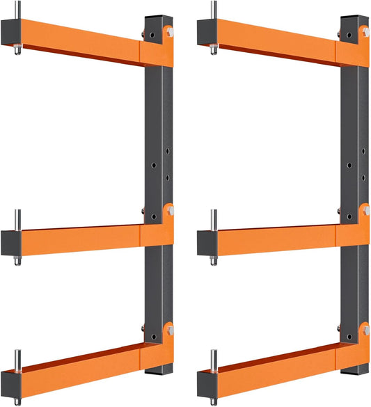 Lumber Rack Heavy Duty Wood Racks Wall Mount Folding Lumber Storage Racks with 3-Level Holds Up 360 LBS Sturdy Folding Garage Wood Organizer Orange Shelving Metal Shelf for Indoor & Outdoor- 2 Pack