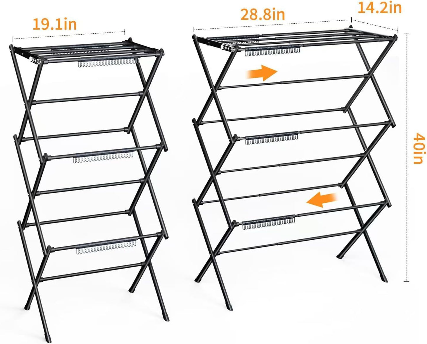 3 Tier Clothes Drying Rack,Foldable & Portable Clothing Drying Rack,Space-Saving Design, Indoor & Outdoor Laundry Rack for Drying Clothes,Metal Dryer Rack，Pure Black