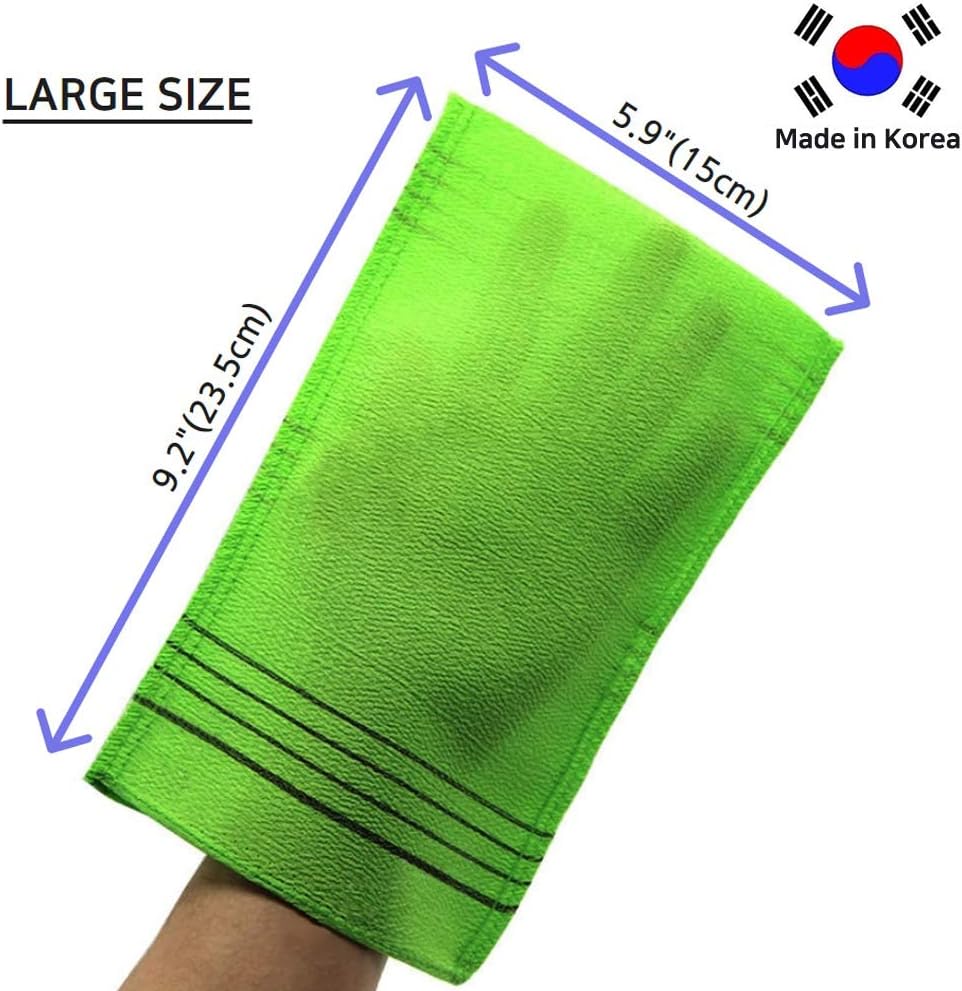Korean Exfoliating Mitt, Large Size, 5 Colors, Back and Body Exfoliating Washcloth for Removing Dry, Reusable (Mix, 5)