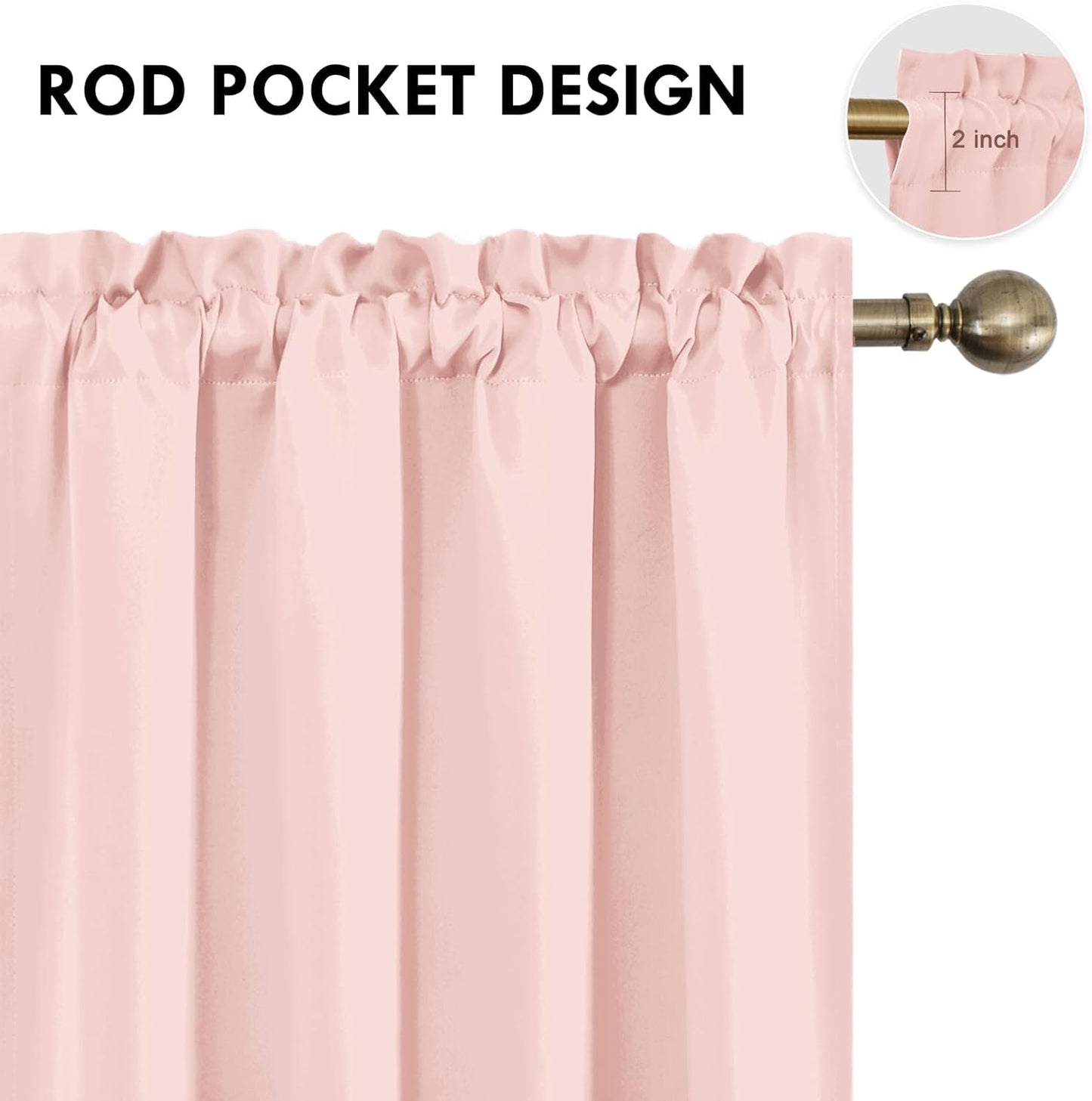 DWCN Blackout Curtains for Living Room Thermal Insulated, Energy Saving & Noise Reducing Bedroom Curtains, Blush Pink, W 52x L 36 Inch, Set of 2 Rod Pocket Curtain Panels