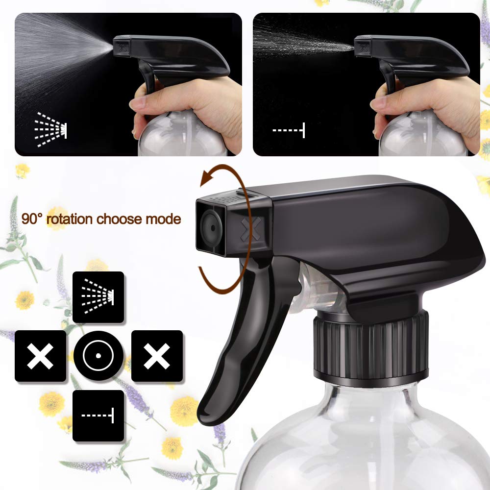 Glass Spray Bottle Kit×10 (2×16 oz, 2×4 oz, 6×2 oz), 9×10 ml Roller Bottles, Anti UV, Multi Size and Versatile, Suitable for Aromatherapy, Facial Moisturizing, Watering, etc.(Clear)