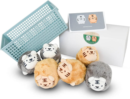 XL Size Wool Dryer Balls 6 Pcs - Over 2000 Loads,Lovely Tiger Appearance-Reusable,Hypoallergenic Baby Safe & Chemical Free to Reduce Sticky Wool When Drying & Shorten Drying Time…