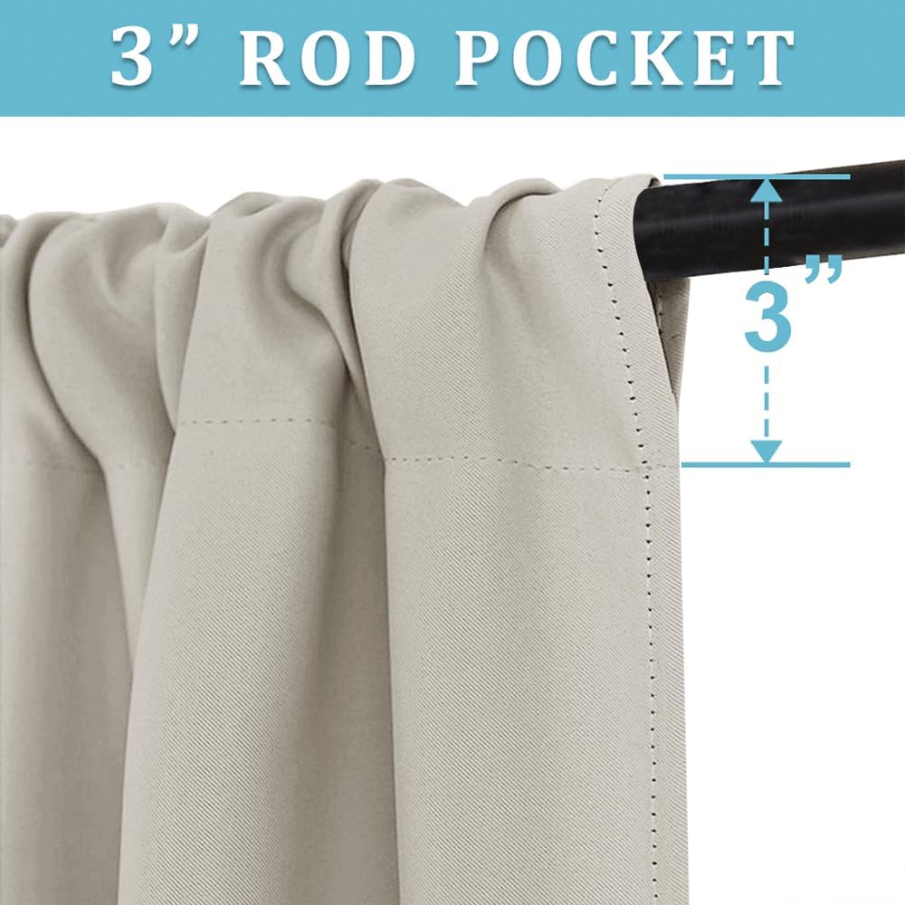 RYB HOME Blackout Curtains for Bedroom, Window Shades Thermal Insulating Privacy Drapes for Living Room Classroom Kitchen Bathroom Dining, Wide 42 x Long 63 inch, Natural 2 Panels