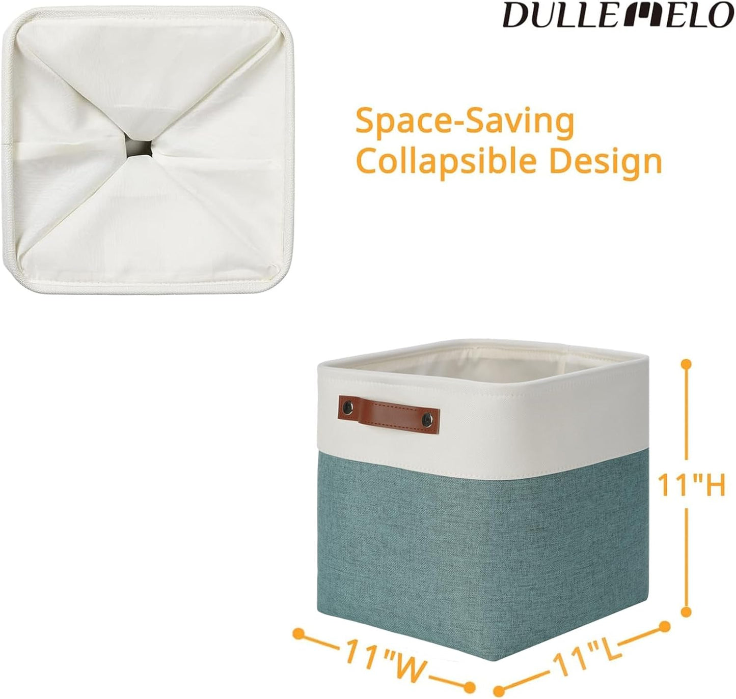 DULLEMELO 11x11 Cube Storage Bins for Organizer, Foldable Cube Storage Bins for Organizing Home Office Closet Shelves, Fabric Cube Baskets for Home Organization(4 Pack - White&Deep Green)