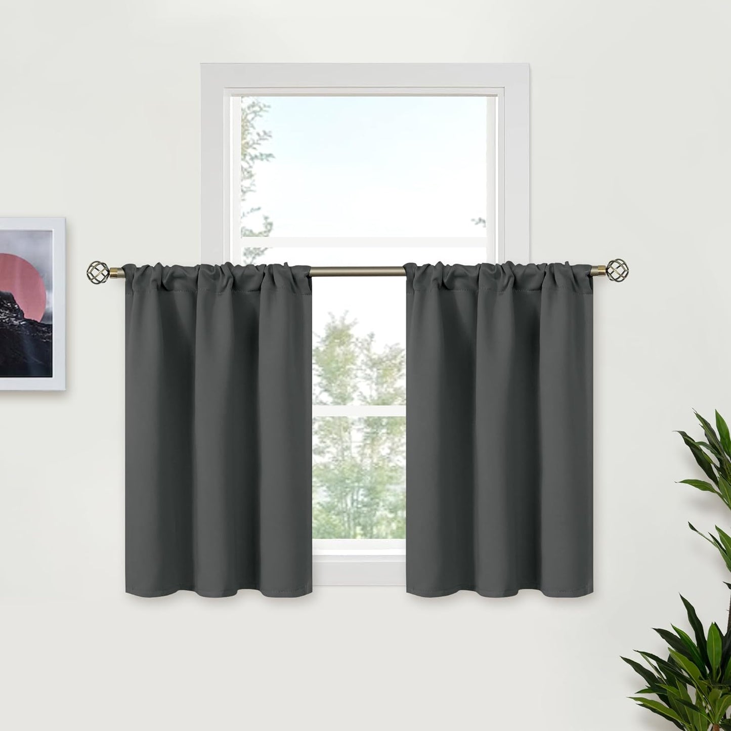 BGment Short Blackout Curtains 30 Inches Length for Window - Small Half Window Drapes with Rod Pocket Privacy for Kitchen Cafe Bathroom, Dark Grey, 2 Panels, 34 x 30 Inch