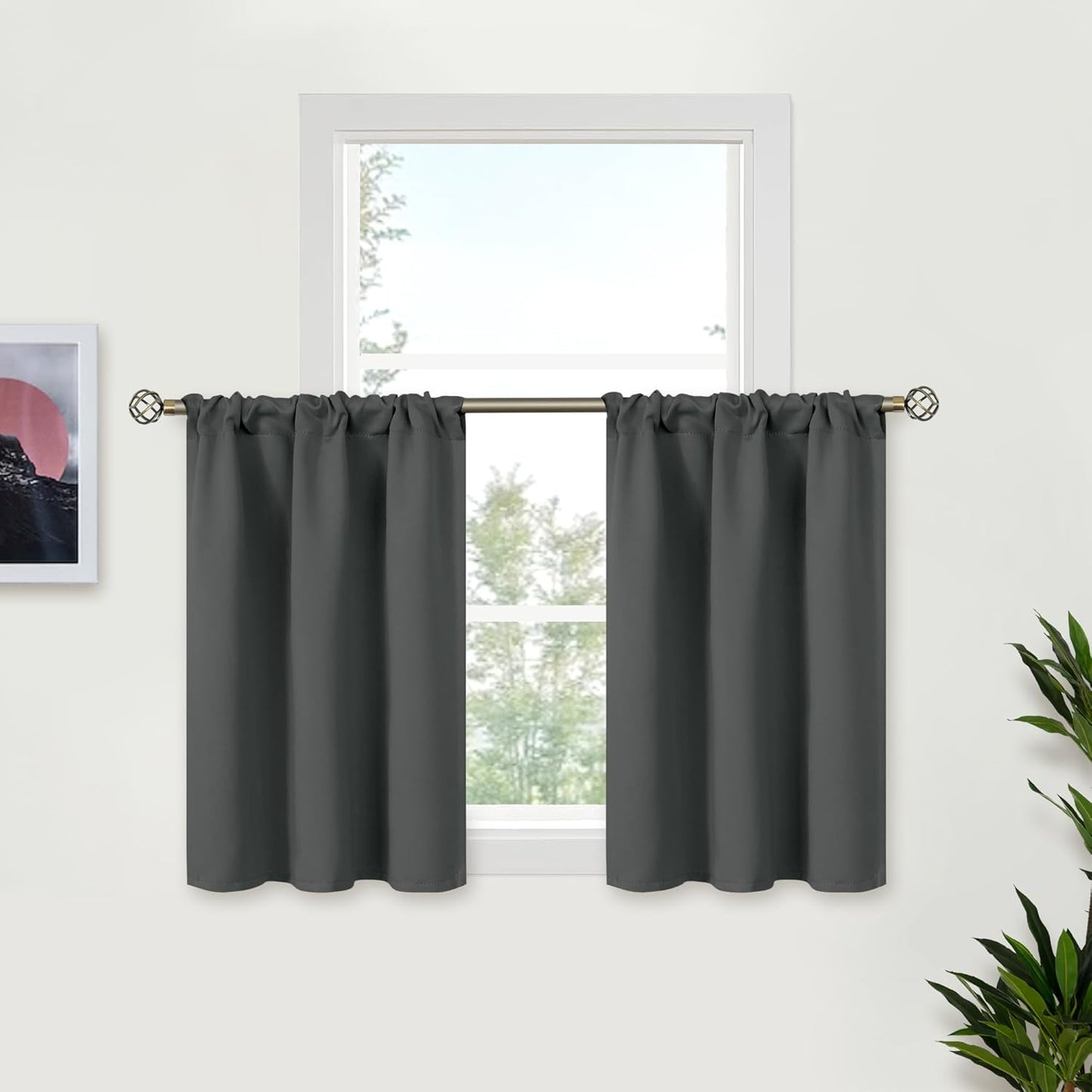 BGment Dark Grey Half Window Curtains 30 Inches Length for Kitchen Cafe Window - Rod Pocket Small Drapes Privacy Darkening for Bathroom Basement Rv Over Sink, 2 Panels, 29 x 30 Inch