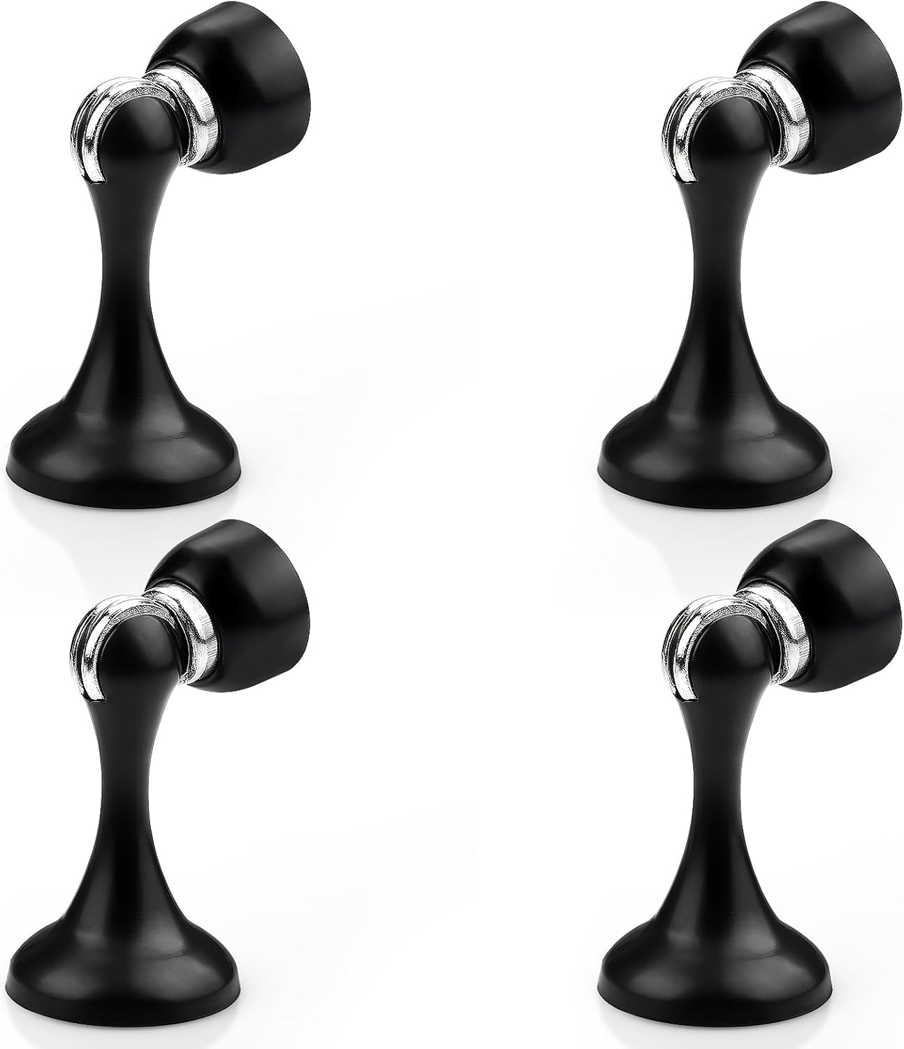 Probrico Black Magnetic Door Stoppers for Bottom of Door, Stainless Steel Magnet Door Catch Door Stops to Keep Door Open, Heavy Duty Door Holder, Wall and Floor Mounting, 4 Pack
