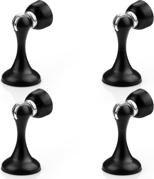 Probrico Black Magnetic Door Stoppers for Bottom of Door, Stainless Steel Magnet Door Catch Door Stops to Keep Door Open, Heavy Duty Door Holder, Wall and Floor Mounting, 4 Pack