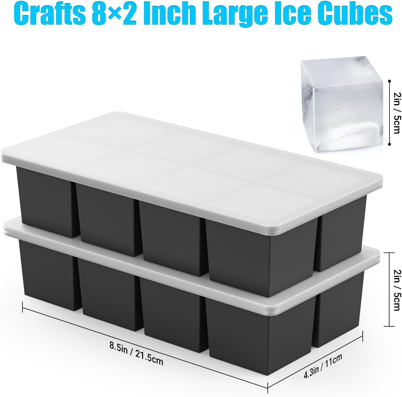Large Ice Cube Trays for Whiskey: FDDAI Big Silicone Ice Cube Trays - 2Inch Square Ice Cubed Tray for Bourbon Whisky and Cocktail - 2Pack Giant Silicon Ice Cube Tray