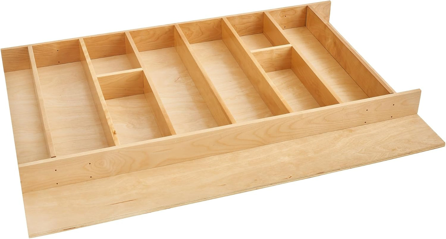 Rev-A-Shelf Trim-to-Fit Silverware Drawer Organizer For Kitchen Utensils, Cutlery Cabinet Storage Divider Insert, 33.13 x 22 In, Maple Wood, 4WUT-36SH