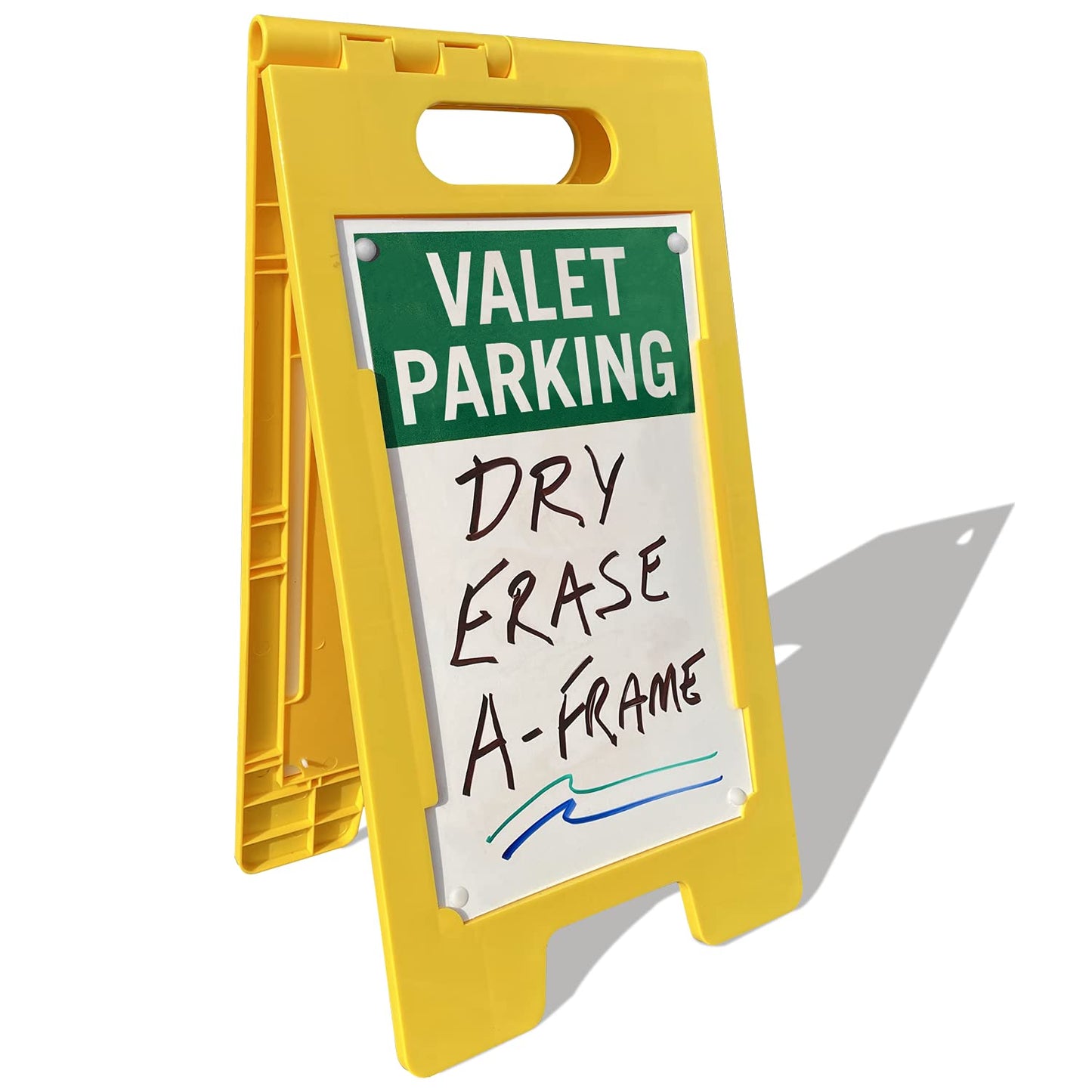 SmartSign 25 x 12 inch Dry Erase “Valet Parking” Two-Sided Write-On Standing Floor Sign, White-Board Finish, Polypropylene Plastic, Yellow, Green and White, Made in USA