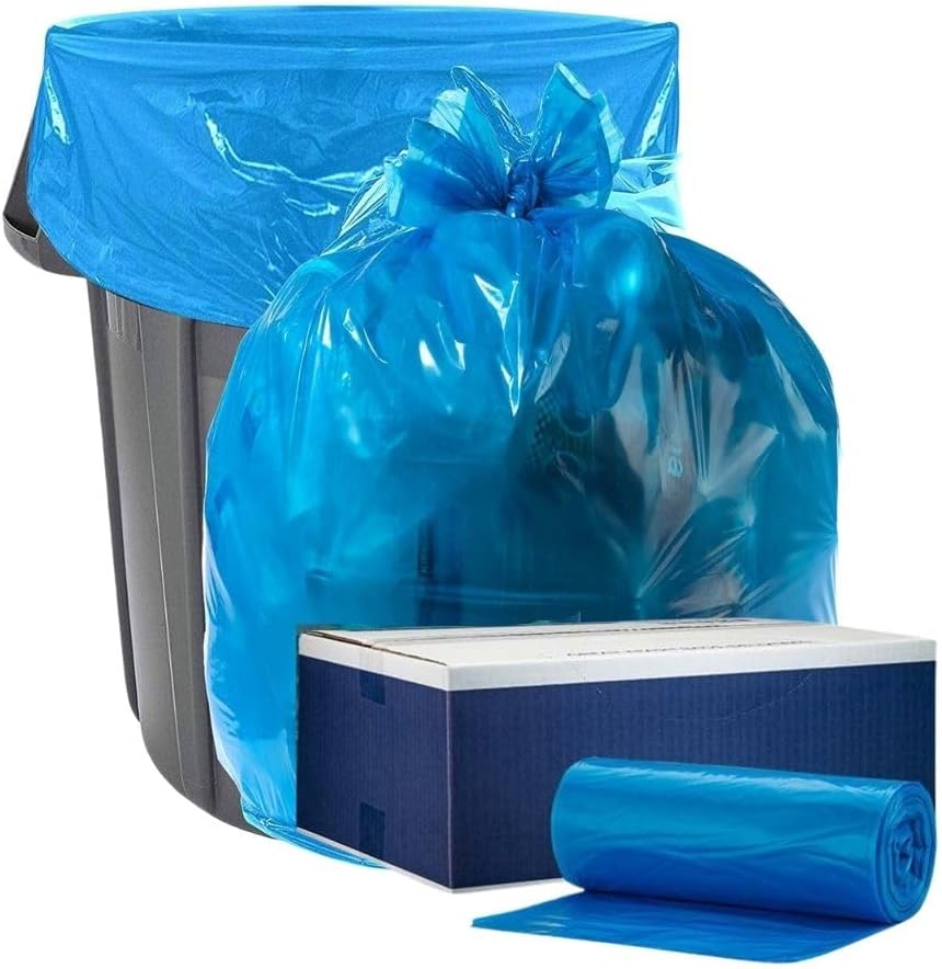 Plasticplace 45 Gallon 1.2 MIL Blue Industrial Strength Trash Bags - 40" x 46" - Pack of 100 - For Industrial, Home, & Recycling