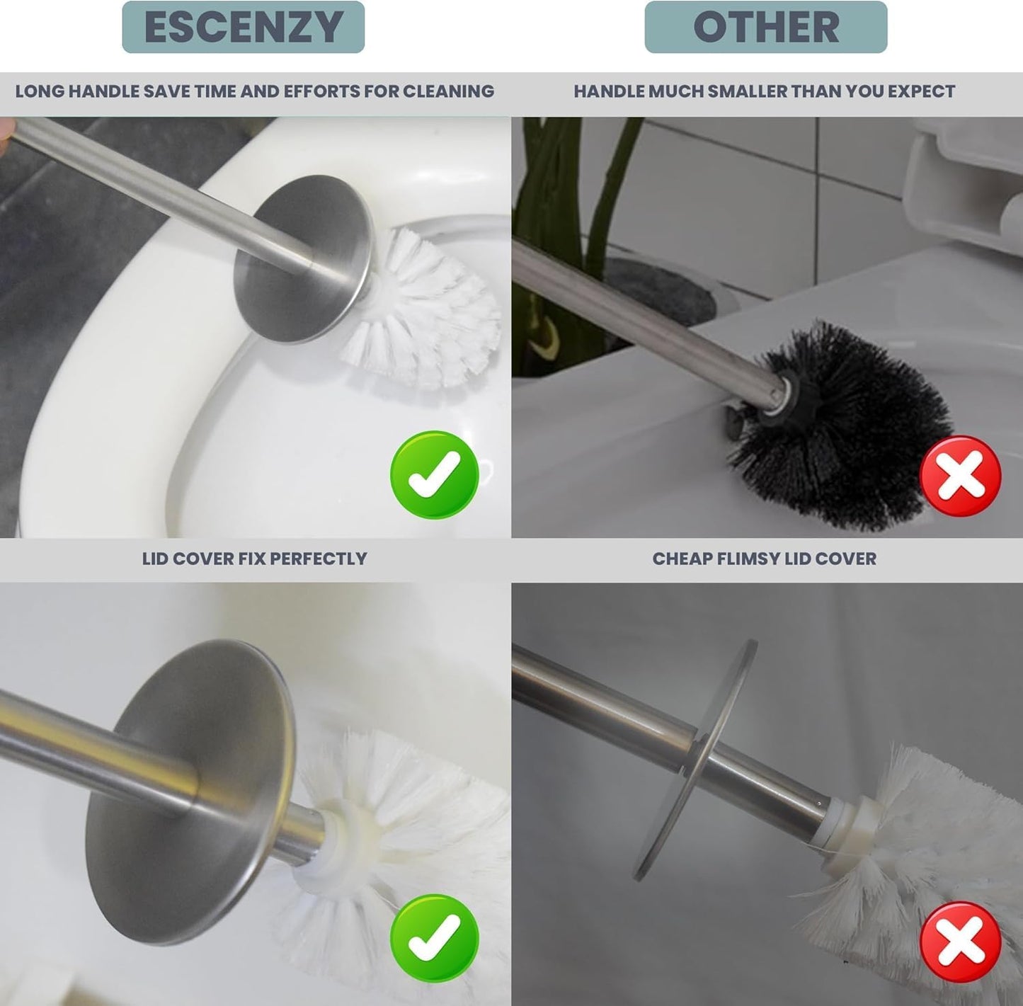 Escenzy Modern Toilet Brush and Holder Set Mosaic Glass | Non-Rustic Stainless Steel | Practical & Decorative Toilet Bowl Brush and Holder | Luxury Black and Gold Bathroom Accessories