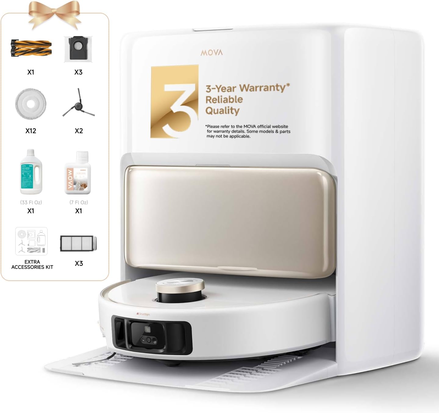 Mova V50 Ultra Complete Robot Vacuum and Mop Self-Cleaning, 24,000 Pa Suction, Liftable Navigation with Obstacle Overcoming and Warm Water Mopping with DuoSolution System Designed for Pets