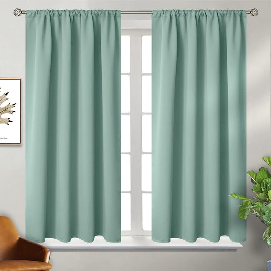 BGment Sage Green Curtains 54 Inch Length for Short Window - Thermal Insulated Blackout Drapes with Rod Pocket for Bedroom Bathroom Basement Living Room, 42 x 54 Inch, 2 Panels