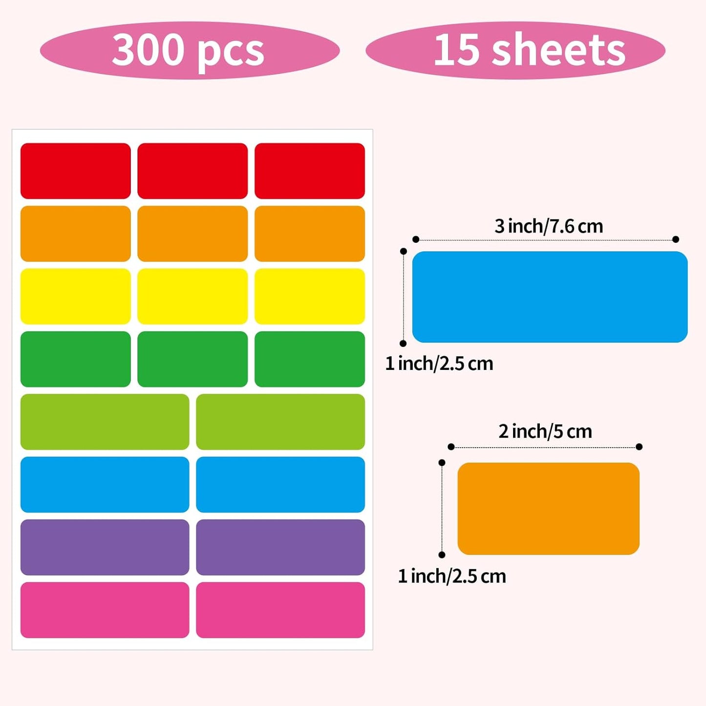 STARLIBOO Removable Labels, Removable Colored Labels Stickers, Self-Adhesive Rectangular Stickers Water/Oil/Tear Resistant for Storage/Classroom/Home (2 Size, 300 Labels)