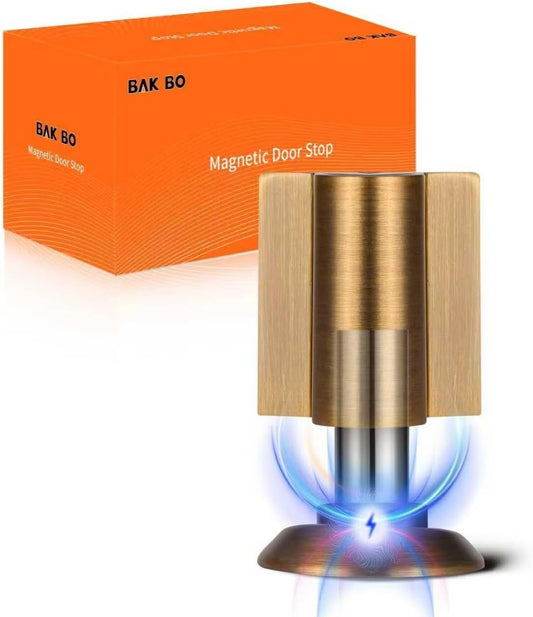 Bak Bo Magnetic Door Stoppers 2 Pack Bottom of Door Holder Keep Door Open No Drilling Magnet Floor Door Stop with Screws and Adhesive Antique Brass DS268AB-2