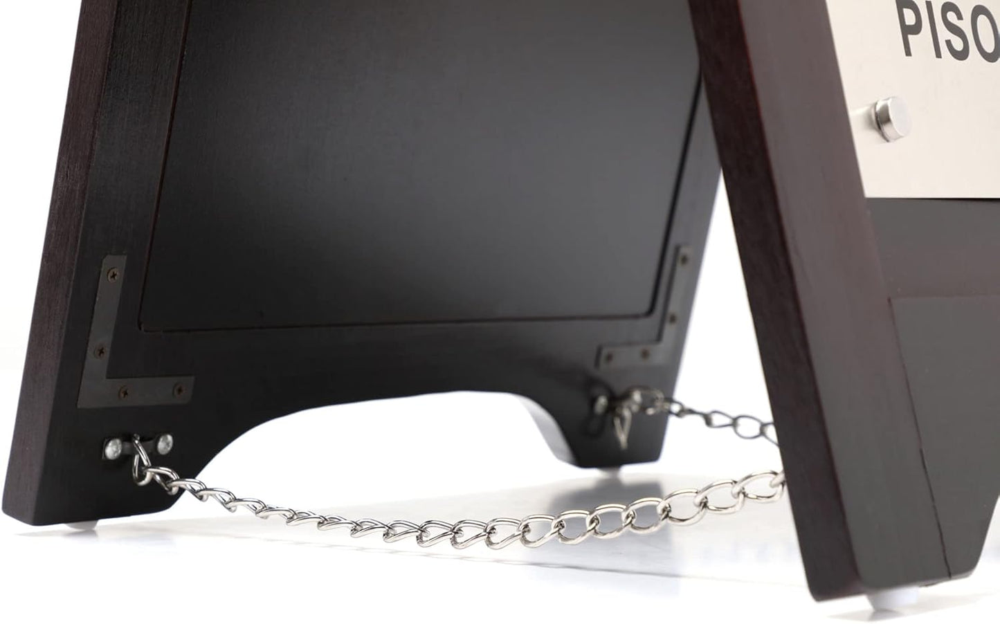 Premium Wooden Caution Wet Floor Sign – Bilingual w/Non-Skid Plastic Feet, Brushed Nickel Plate – For Hotels, Schools, Offices, Areas, Restrooms, Pool Decks & Shops