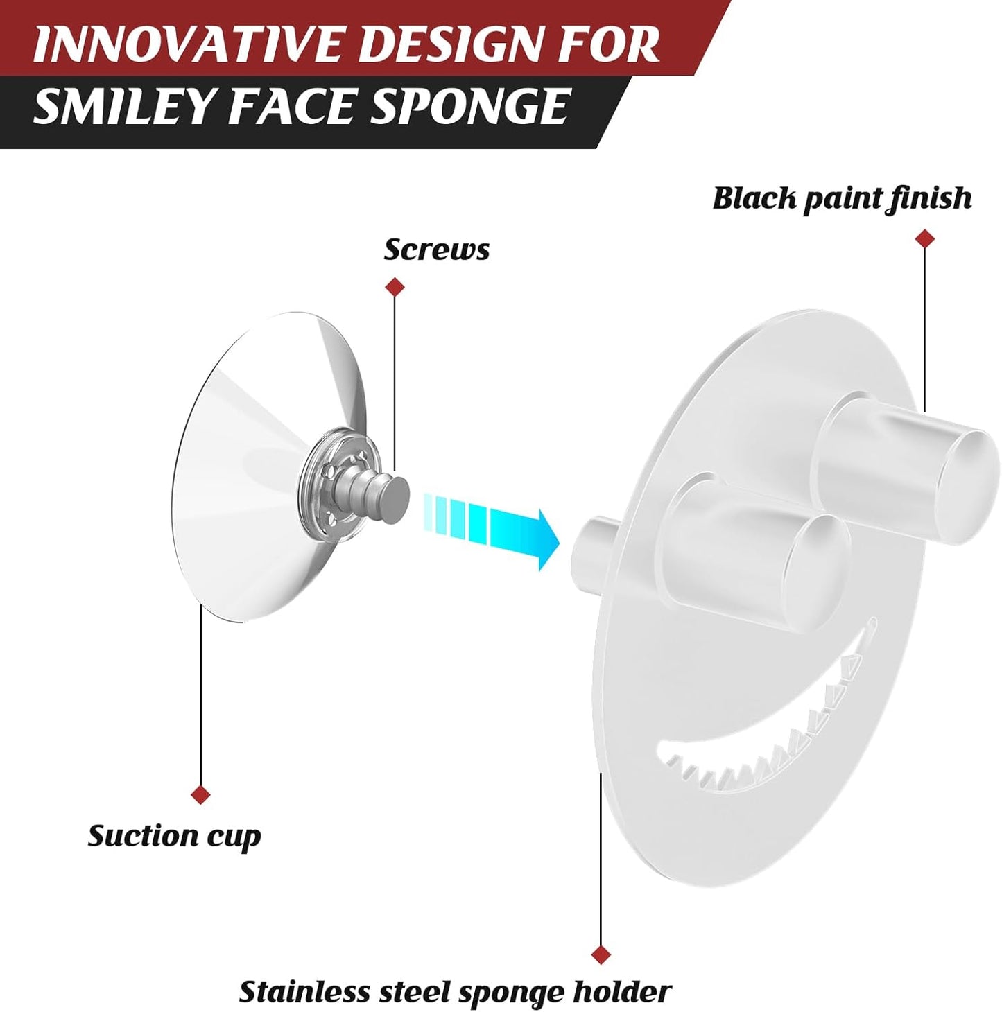Sponge Holder for Kitchen Sink,Sink Caddy Organizer with Suction Cup Installation for Kitchen/Bathroom, Self Draining,Sponge Caddy for Holding Smiley Sponges-White