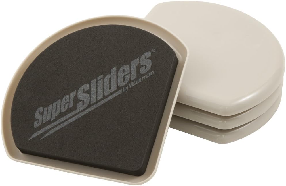 Super Sliders 5 Inch Square Corner Plastic Reusable Furniture Sliders for Carpeted Floors, Durable Foam Pad Surface for Secure Grip (4 Pack, Beige)