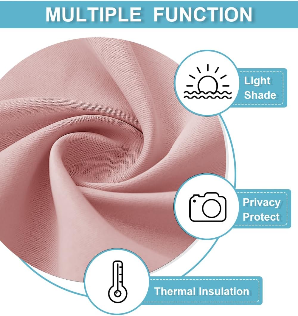 RYB HOME Blackout Curtains for Kitchen, Small Window Curtains Blinds, Thermal Insulating Drapes for Bathroom Cafe Bedroom Small Window, W 29 x L 45 inch, Peach Blush, 2 Panels