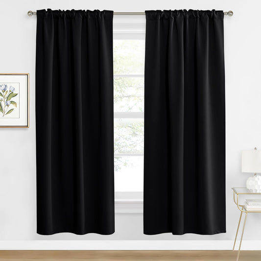 RYB HOME Blackout Curtains for Living Room, Back Tab & Rod Pocket Top Insulating Window Decor for Bedroom Dining Sliding Glass Door Home Office, W 62 x L 84, Black, 2 Panels