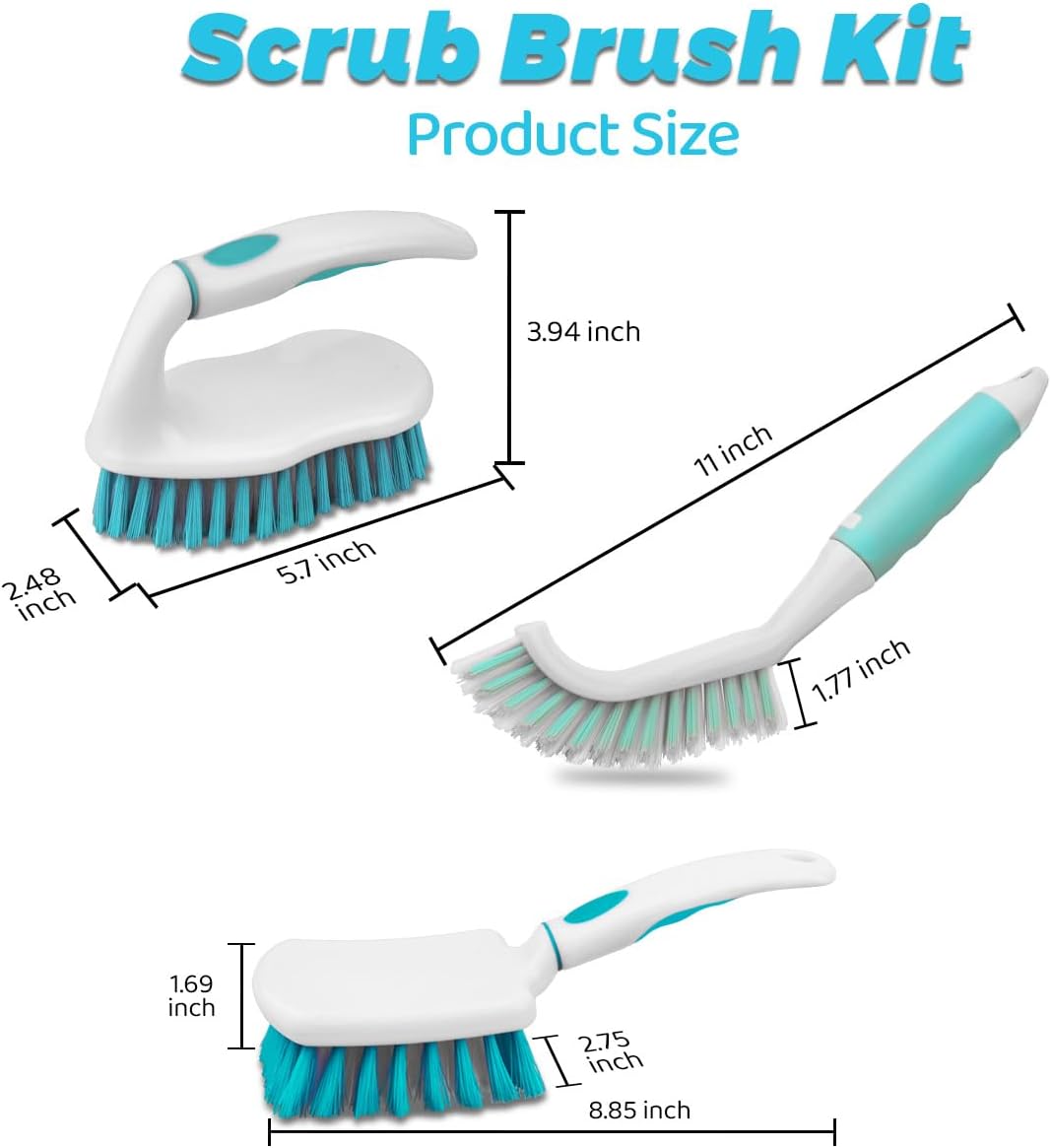 3 Pack Scrub Brush Set, Heavy-Duty Scrub Scrubbing Brushes for Cleaning, Grout Brush with Stiff Bristles Cleaning Brush for Bathroom, Bathtub, Kitchen, Floor, Tub, Tile, Sink