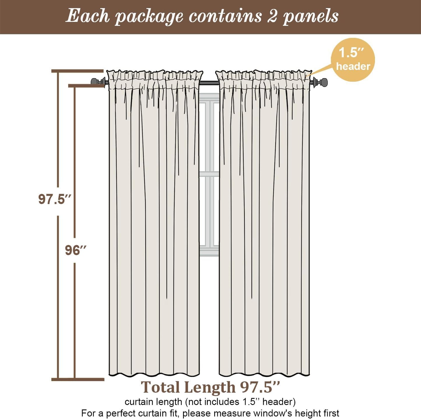 Chyhomenyc Ivory Sheer Curtains 96 Inch Length 2 Panels Set, Elegant Light Filtering Voile Window Treatment Drapes for Living Room Bedroom, 42W x 96L Inches, Set of 2, Ivory