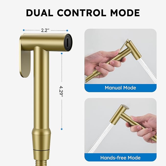 Arofa Built-in Hot and Cold Handheld Bidet Sprayer for Toilet, Gold Warm Water Bidet with Adjustable Water Flow, Dual Control Mode Muslim Shower with Spray Hose for Feminine Wash, Wall Mounted