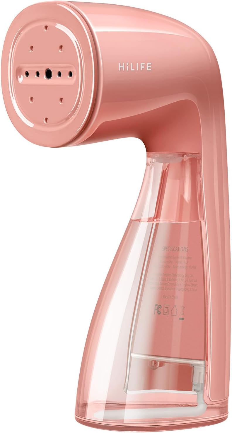 HiLIFE Steamer for Clothes, 1100W Clothes Steamer, Fast Wrinkle Removal with Large 300ml Tank, Ideal for All Fabrics, Easy to Use, Compact and Portable Travel Garment Steamer-Pink