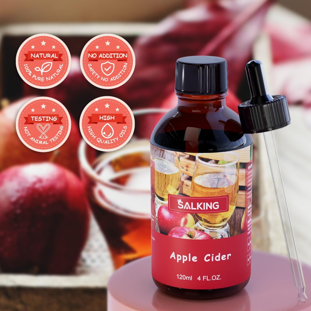 SALKING Apple Cider Fragrance Oil, 120ml (4 Fl Oz) Premium Essential Oils for Diffuser, Candle Scents for Candle Making, Soap Making Supplies, Autumn Scented Diffuser Oil, Halloween Thanksgiving Gift