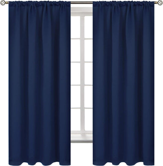 BGment Rod Pocket 63 Inch Long Blackout Curtains for Bedroom - Navy Blue Room Darkening Drapes for Living Room Thermal Insulated Black Out Shading Blinds, 42 x 63 Inch, 2 Panels