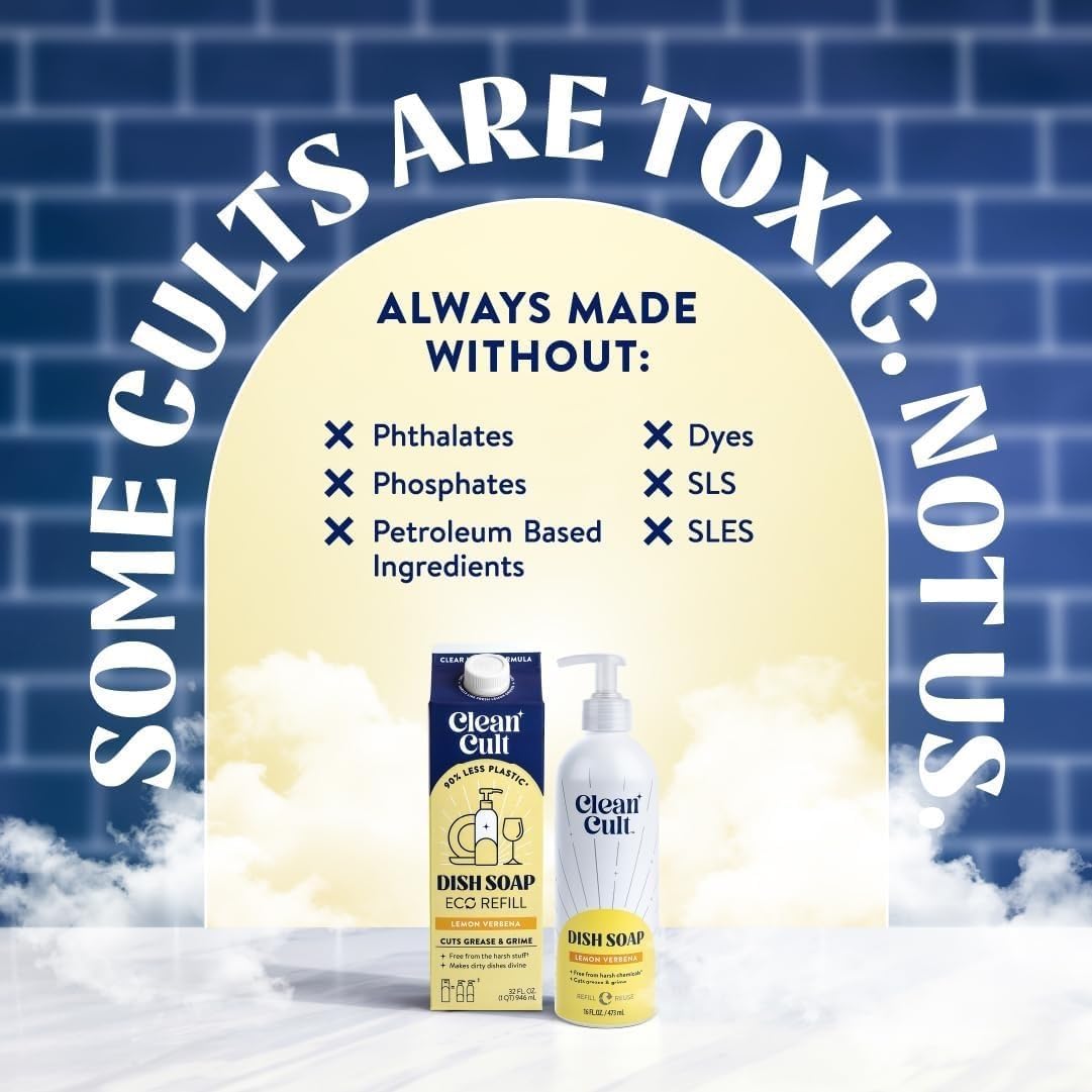 Bundle of Cleancult Dish Soap Liquid Refills (32oz, 1 Pack) - Lemon Verbena + Cleancult - Lemon Verbena - Liquid Dish Soap - Refillable Aluminum Bottle - 16 oz