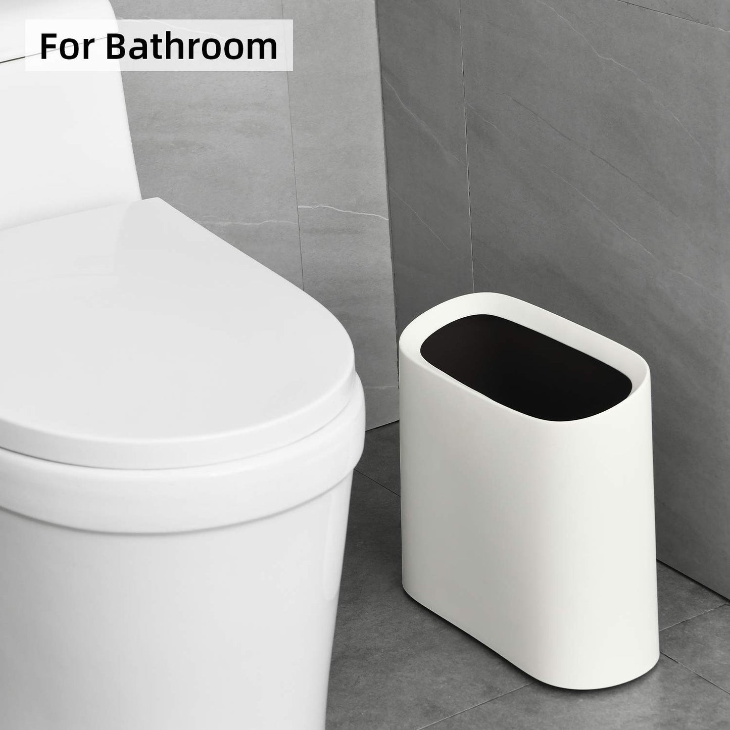 SUBEKYU 2.3 Gal Trash Can for Bathroom,Small Office Garbage Can for Kitchen,Slim Rectangular Waste Bin,Plastic,White