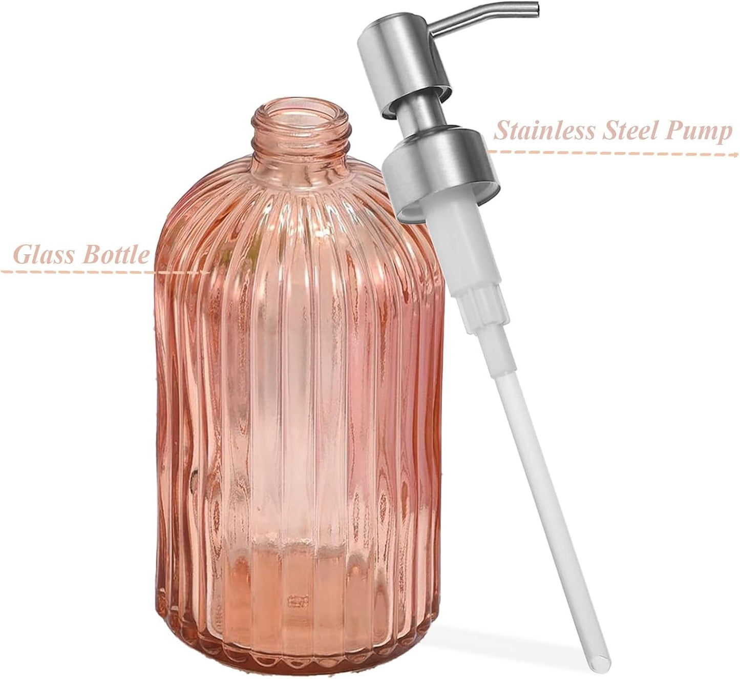 14Oz Amber Soap Dispenser Bathroom, Clear Glass Hand Soap Dispensers with Stainless Steel Pump, Refillable Dish Soap Dispenser for Kitchen, Countertop Soap Dispensers