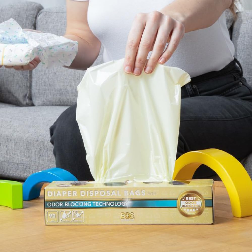 BOS, Odor-Sealing Dirty Diaper Trash Bags - Disposable Bags - Scent & Smell Free (Color: Cream Yellow) (Pack of 1)