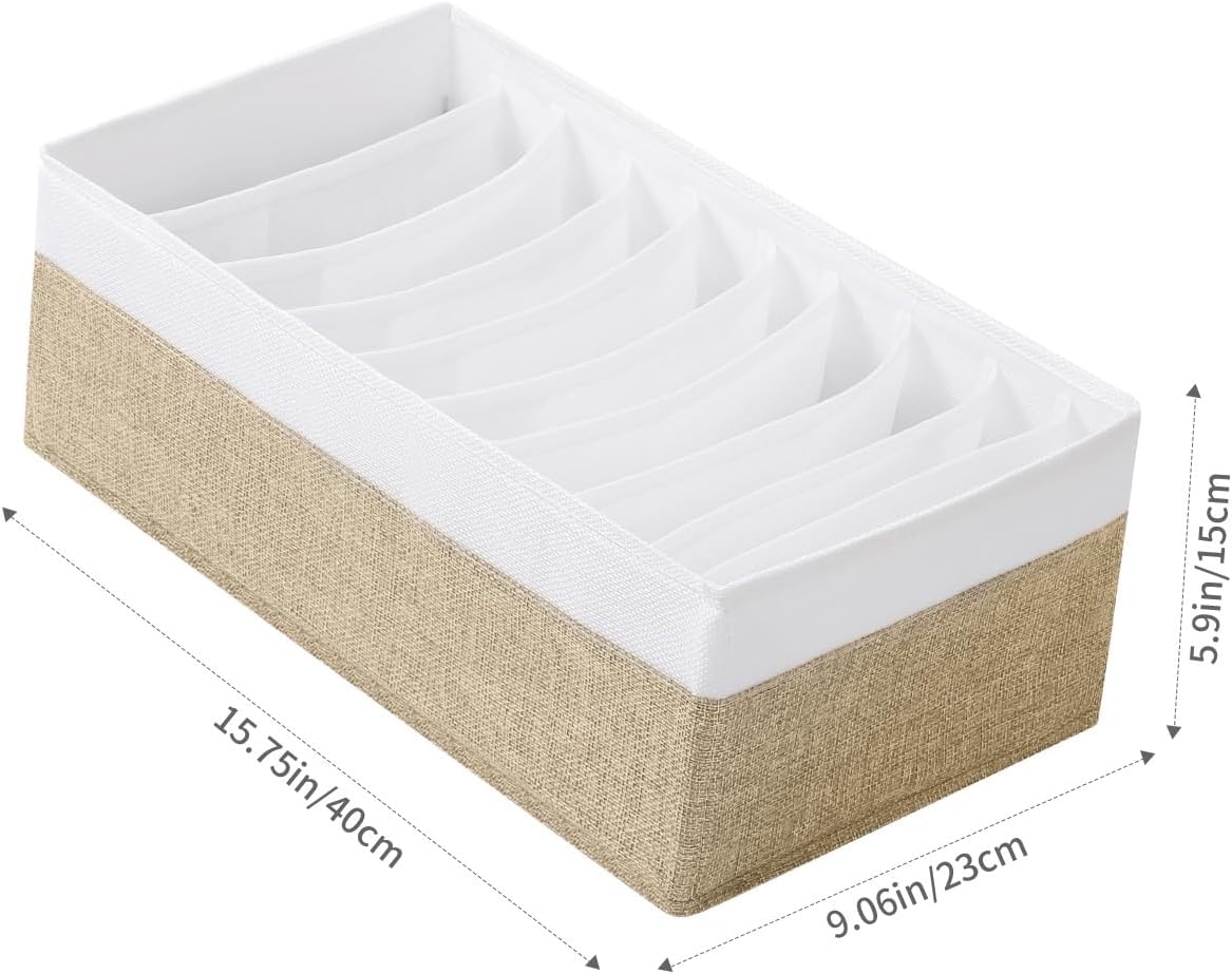 4 Packs T-shirt Drawer Organizers for Clothing,10 Grids Compartment Wardrobe Storage Box, Clothes Organizer for Folded Clothes, T-shirt, Legging-15.75''x9.06''x5.91-BeigeWhite